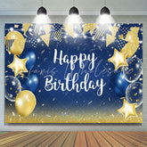 Lofaris Stars and Flags Blue Balloon Happy Birthday Backdrop