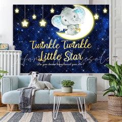 Lofaris Stars and Moon Dark Blue Elephent Baby Shower Backdrop