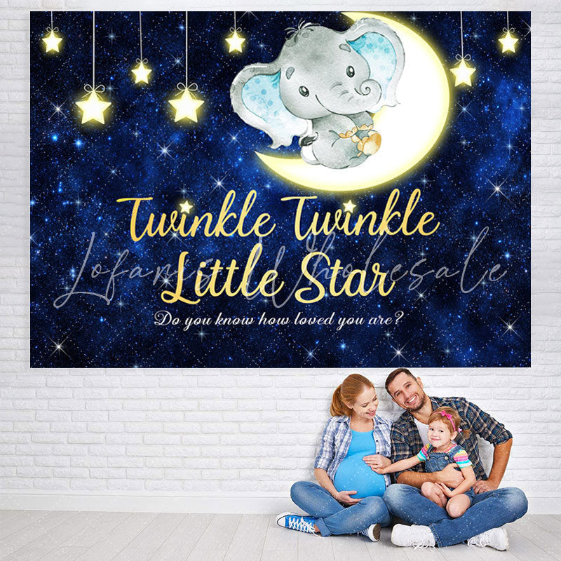 Lofaris Stars and Moon Dark Blue Elephent Baby Shower Backdrop