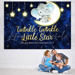 Lofaris Stars and Moon Dark Blue Elephent Baby Shower Backdrop