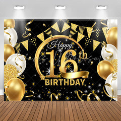 Lofaris Stars Balloons Glitter Black 16th Birthday Backdrop