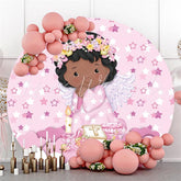 Lofaris Stars Circle Angel Pink Round Party Backdrops