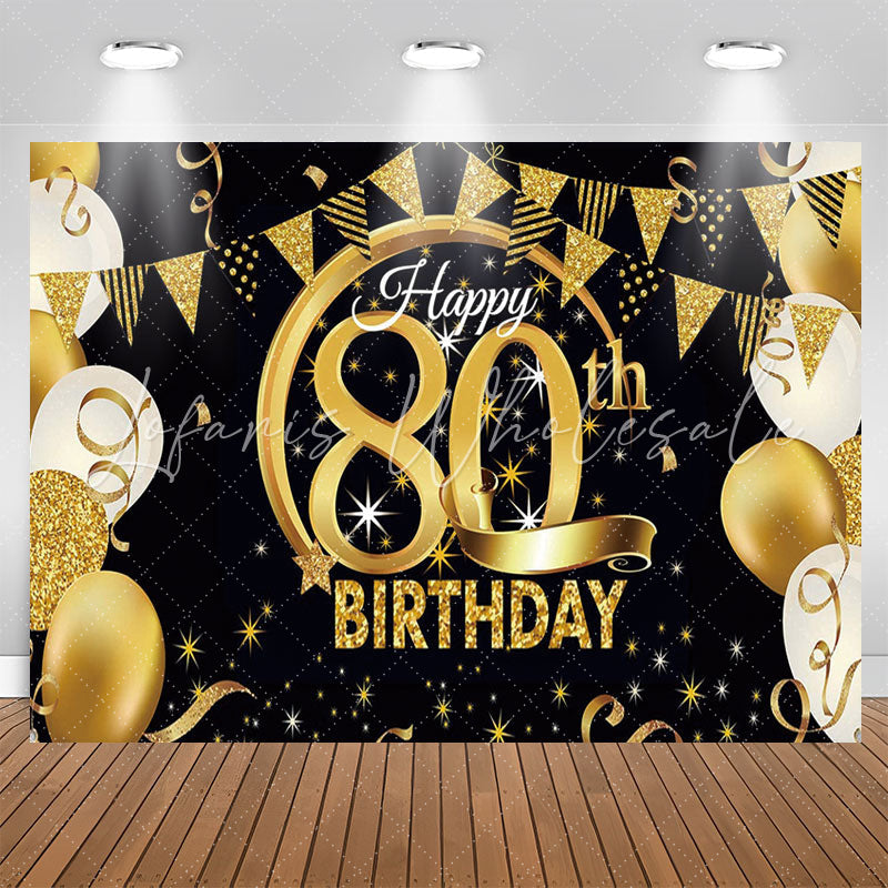 Lofaris Stars Sparkling Balloon Black 80th Birthday Backdrop