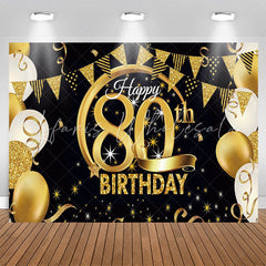 Lofaris Stars Sparkling Balloon Black 80th Birthday Backdrop