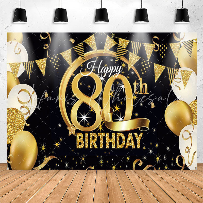 Lofaris Stars Sparkling Balloon Black 80th Birthday Backdrop
