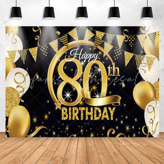 Lofaris Stars Sparkling Balloon Black 80th Birthday Backdrop