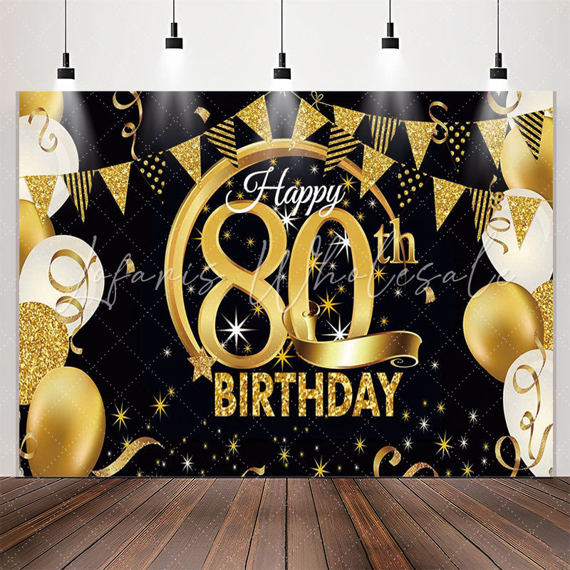 Lofaris Stars Sparkling Balloon Black 80th Birthday Backdrop