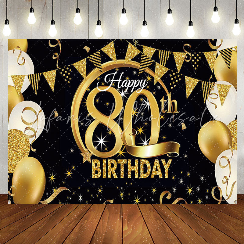 Lofaris Stars Sparkling Balloon Black 80th Birthday Backdrop