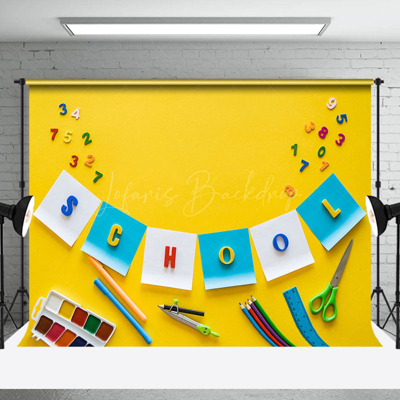 Lofaris Stationery Numbers Yellow Back To School Backdrop