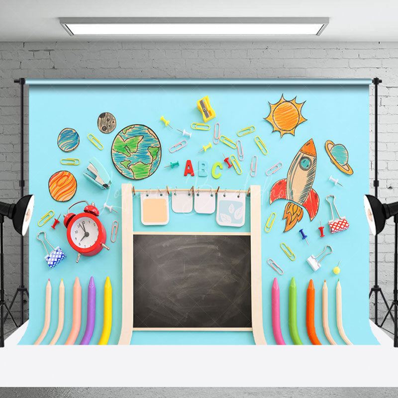 Lofaris Stationery Planet Clock Blue Back To School Backdrop