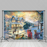 Lofaris Steam Train Path Winter Town Christmas Backdrop