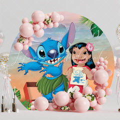 Stitch Beach Blue Little Monster Round Birthday Backdrop For Children
