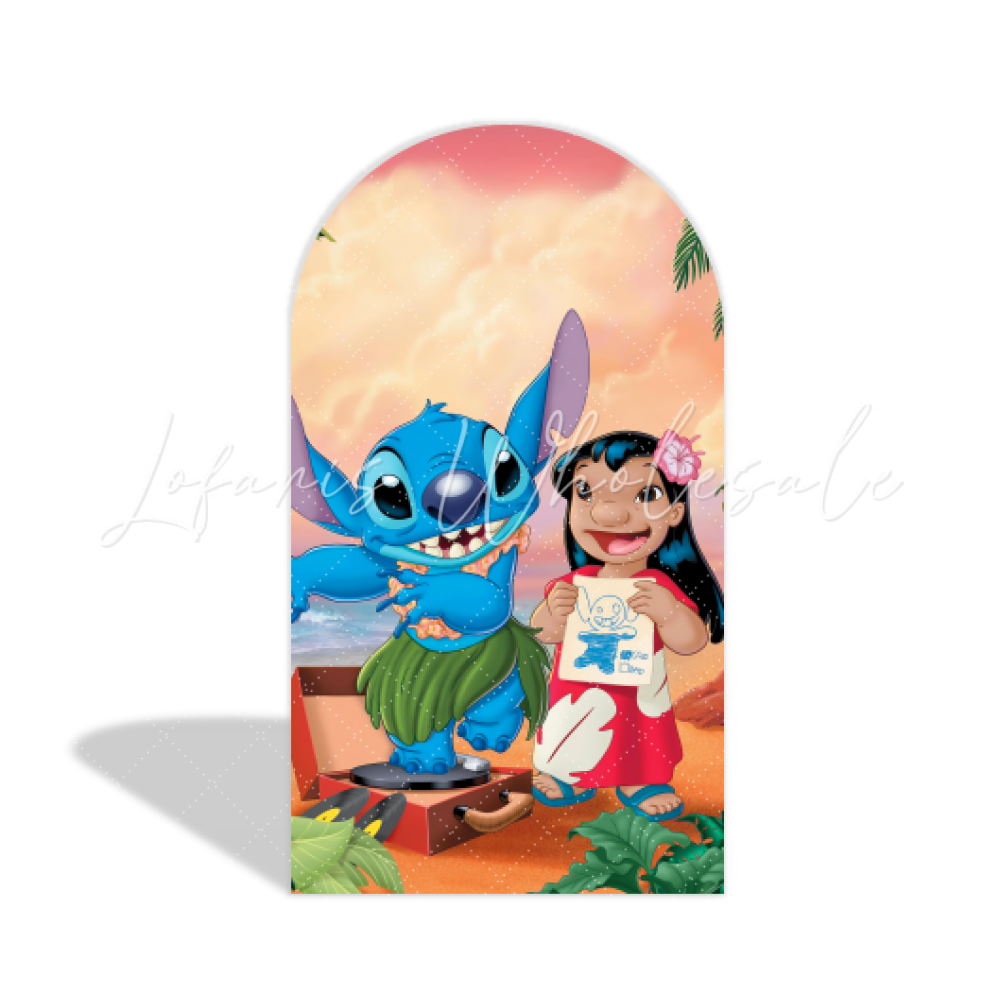 Stitch Theme Happy Birthday Party Arch Backdrop Wall Cloth Cover