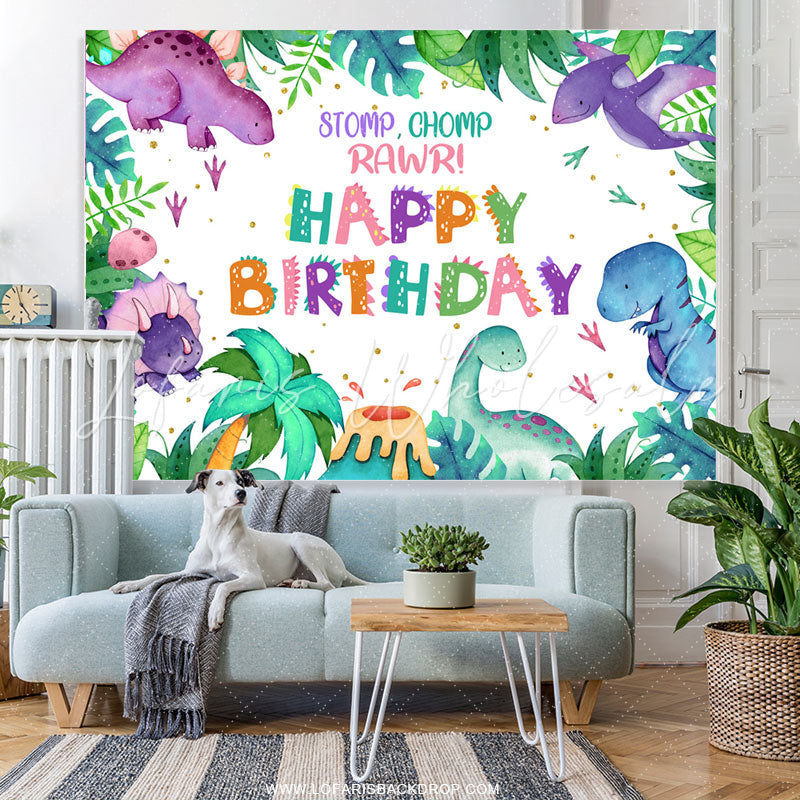 Lofaris Stomp Chomp Roar Dinosaur Happy Birthday Backdrop
