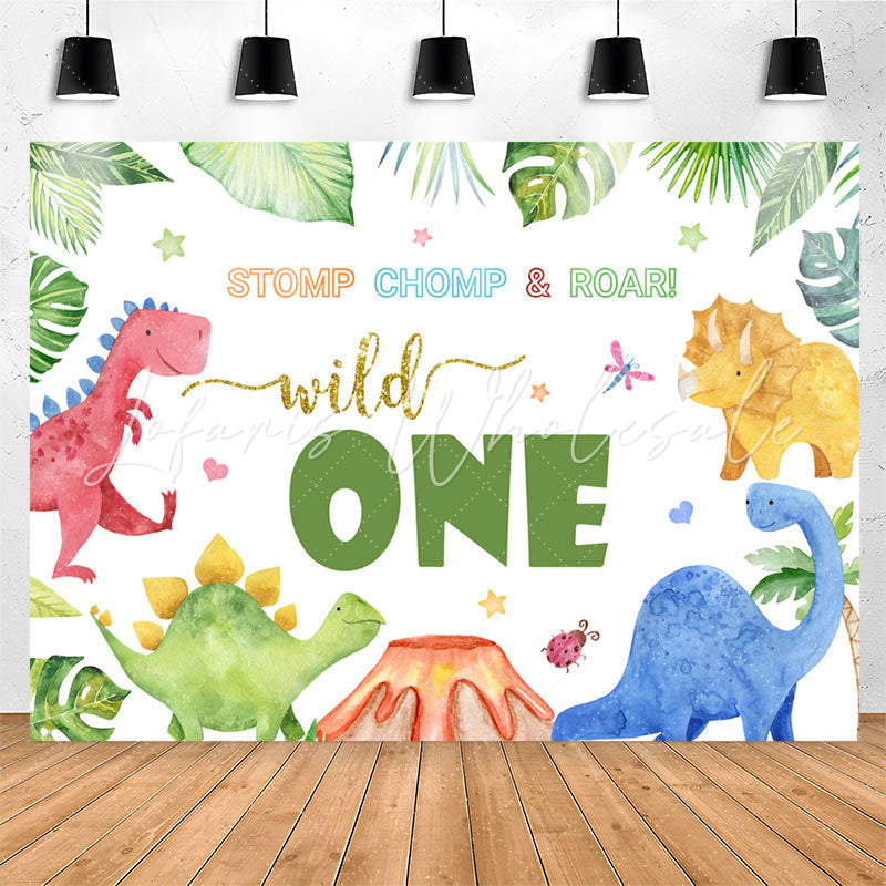 Lofaris Stomp Chomp Roar Wild One Dinosaur Birthday Backdrop