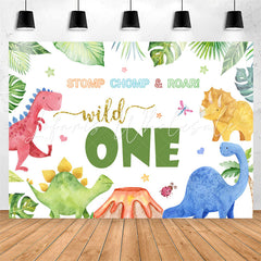 Lofaris Stomp Chomp Roar Wild One Dinosaur Birthday Backdrop