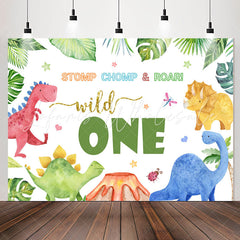 Lofaris Stomp Chomp Roar Wild One Dinosaur Birthday Backdrop