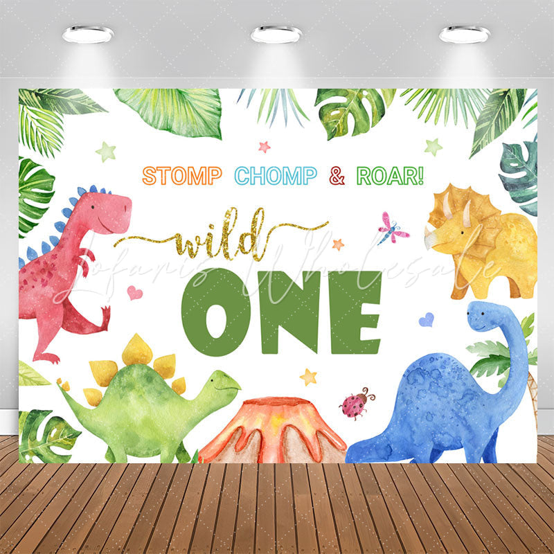 Lofaris Stomp Chomp Roar Wild One Dinosaur Birthday Backdrop