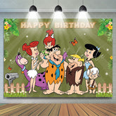 Stone Family In Forest Fence Happy Birthday Party Backdrop