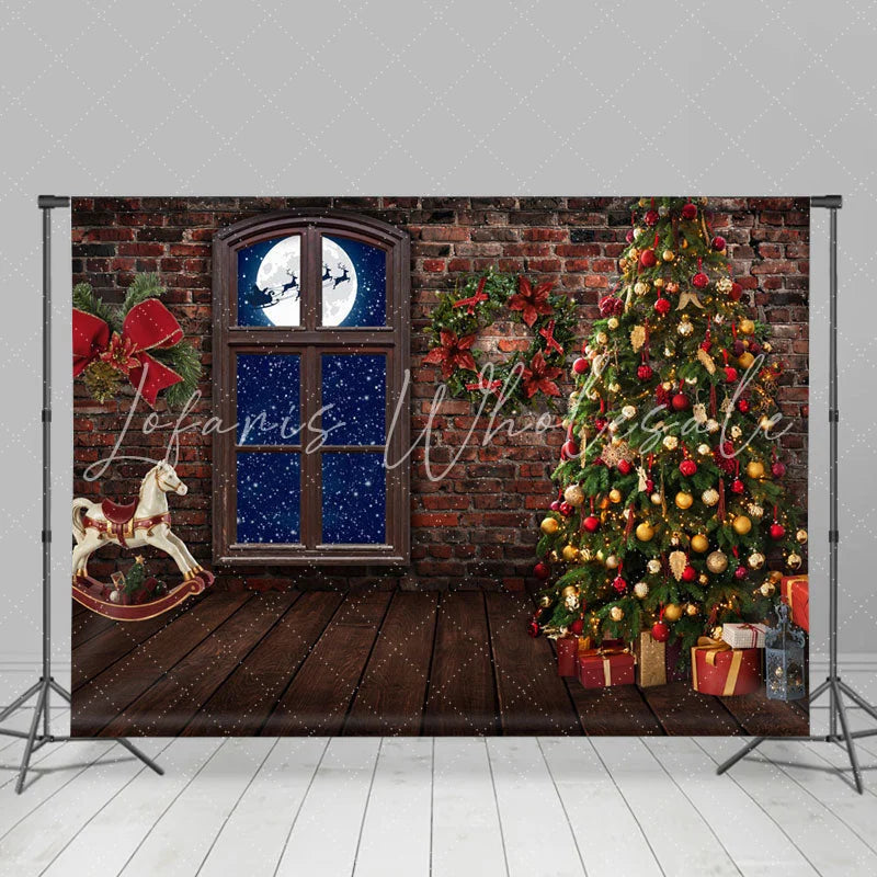 Lofaris Stone House With Snowy Christmas Night Holiday Backdrop