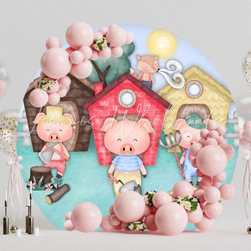 Storybook The Three Little Pigs Round Backdrop For Fairytale Party