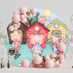 Storybook The Three Little Pigs Round Backdrop For Fairytale Party