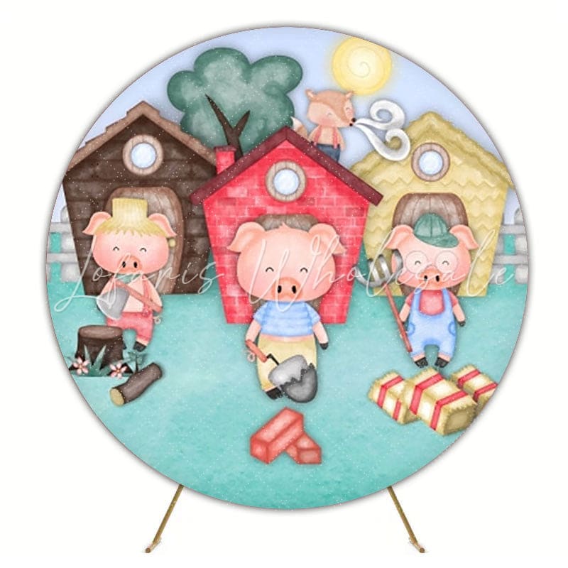 Storybook The Three Little Pigs Round Backdrop For Fairytale Party