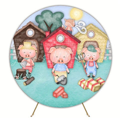 Storybook The Three Little Pigs Round Backdrop For Fairytale Party