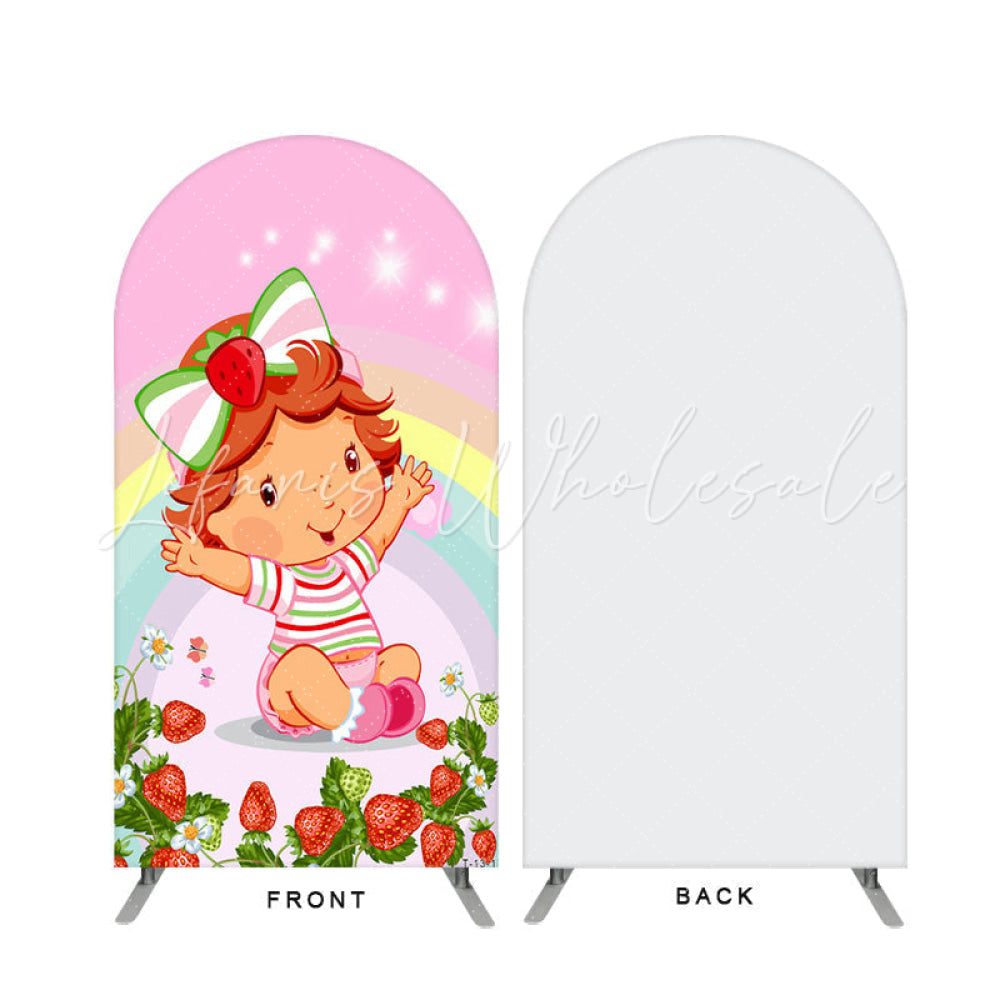 Lofaris Strawberry Girl Theme Pink Double Sided Arch Backdrop