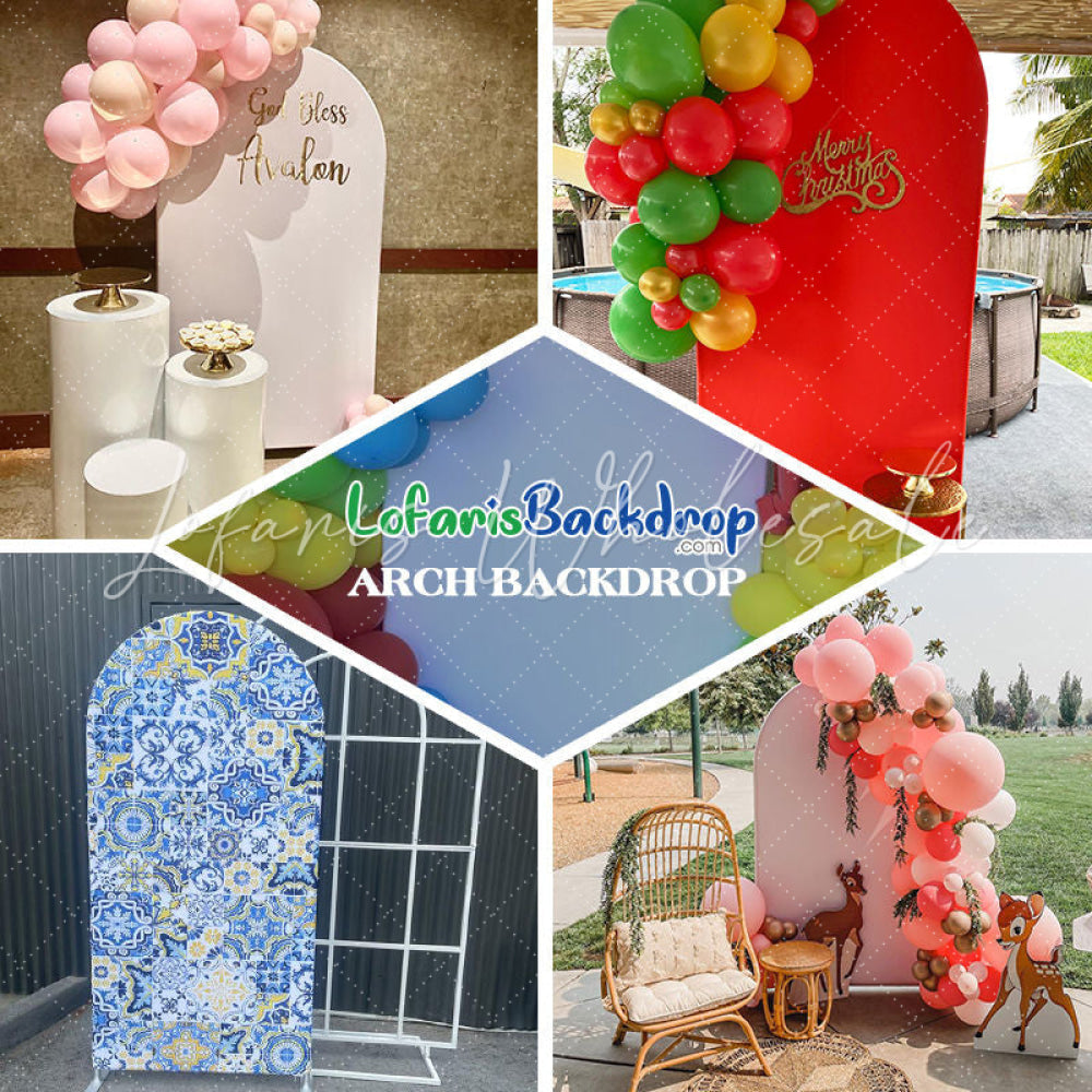 Lofaris Strawberry Girl Theme Pink Double Sided Arch Backdrop