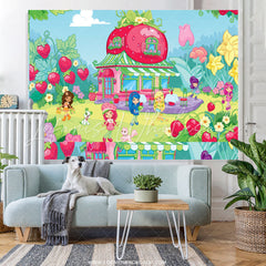 Lofaris Strawberry Girls Pink Green House Floral Party Backdrop