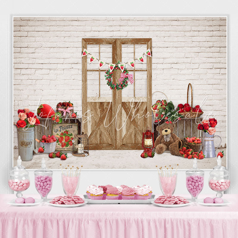 Lofaris Strawberry Happy First Birthday Backdrop for Sweet Girl
