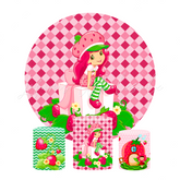Strawberry Shortcake Happy Birthday Party Round Backdrop Cover Cylinder Pedestal Cloth Cover