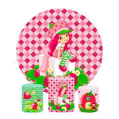 Strawberry Shortcake Happy Birthday Party Round Backdrop Cover Cylinder Pedestal Cloth Cover