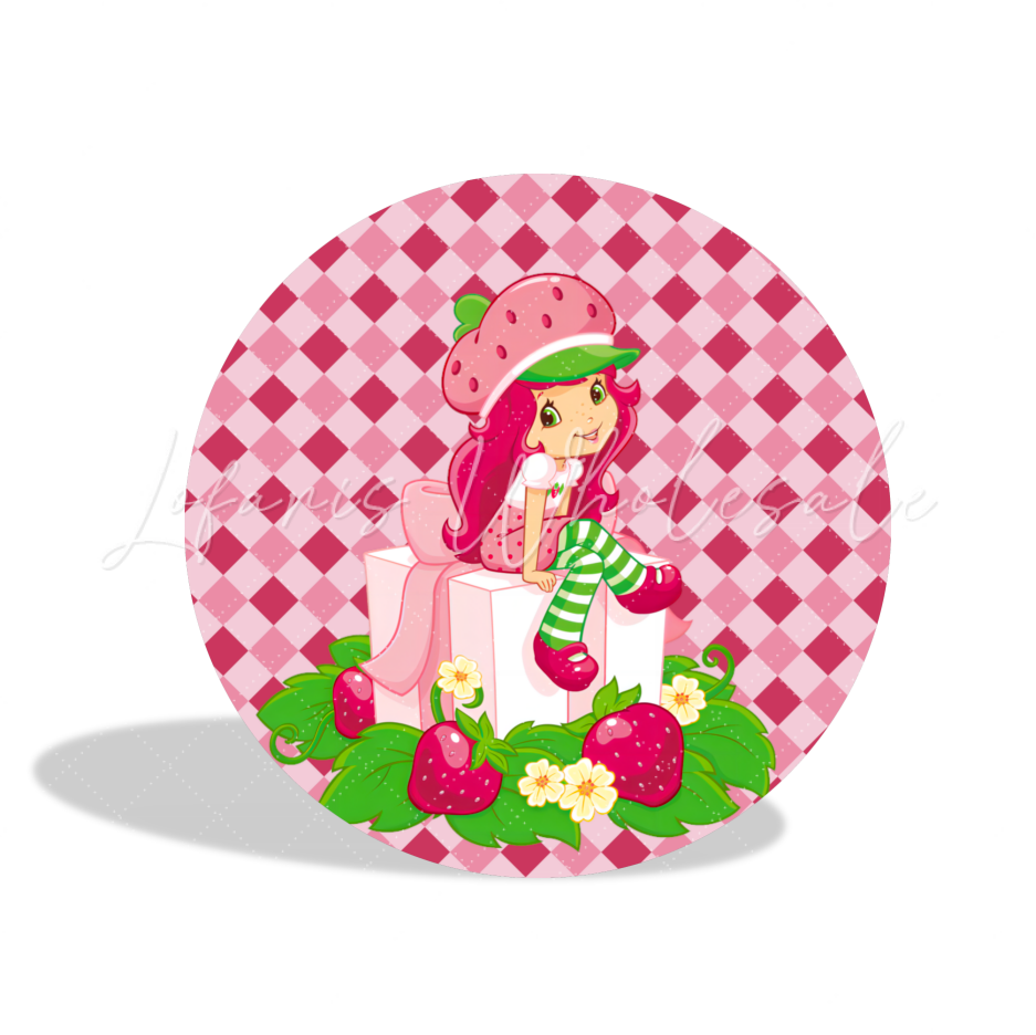 Strawberry Shortcake Happy Birthday Party Round Backdrop Cover Cylinder Pedestal Cloth Cover