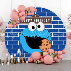 Lofaris Street Cookie Monster Blue Round Birthday Backdrop