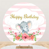 Lofaris Stripe And Elephant Circle Happy Birthday Backdrop