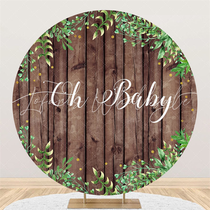 Lofaris Striped Wood And Leaves Baby Shower Circle Backdrop