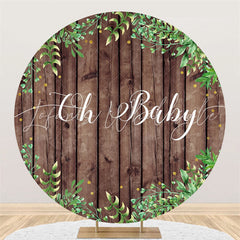 Lofaris Striped Wood And Leaves Baby Shower Circle Backdrop