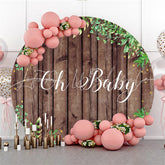 Lofaris Striped Wood And Leaves Baby Shower Circle Backdrop