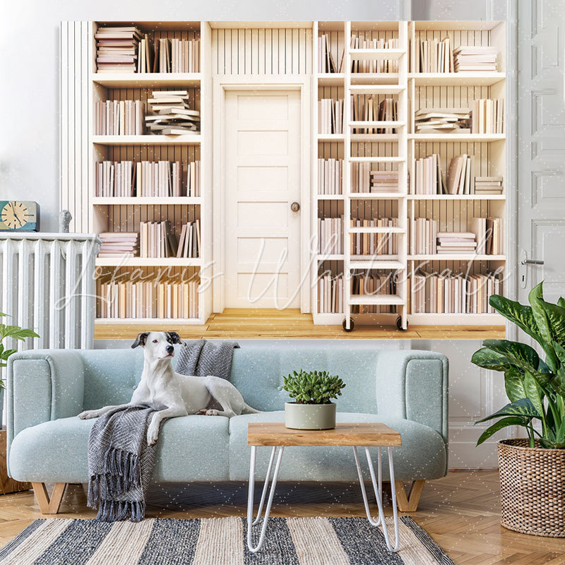 Lofaris Study room white bookshelves back to school backdrop