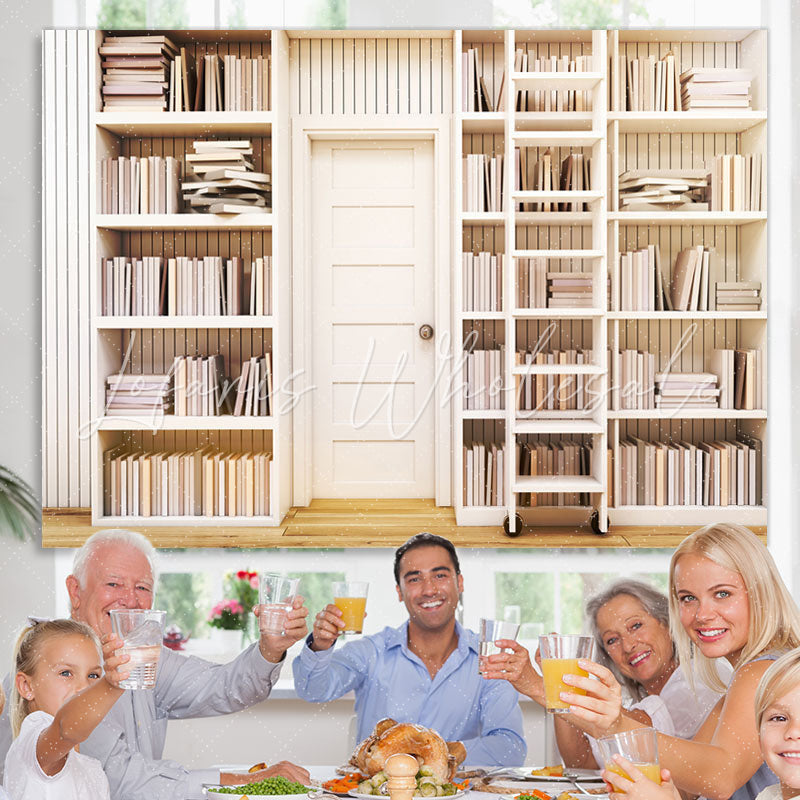 Lofaris Study room white bookshelves back to school backdrop