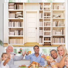 Lofaris Study room white bookshelves back to school backdrop