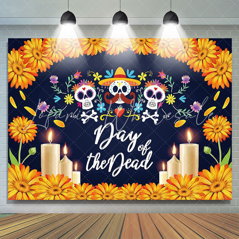 Lofaris Sugar Skull Yellow Sunflower Photo Holiday Backdrop For Family