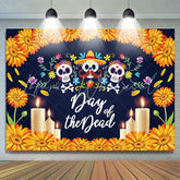 Lofaris Sugar Skull Yellow Sunflower Photo Holiday Backdrop For Family