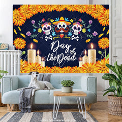 Lofaris Sugar Skull Yellow Sunflower Photo Holiday Backdrop For Family