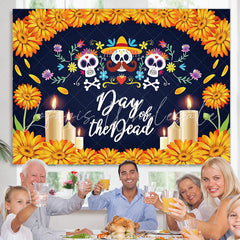 Lofaris Sugar Skull Yellow Sunflower Photo Holiday Backdrop For Family