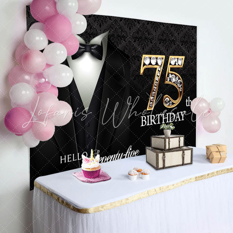 Lofaris Suit Elegant Hello 75th Birthday Backdrop For Men