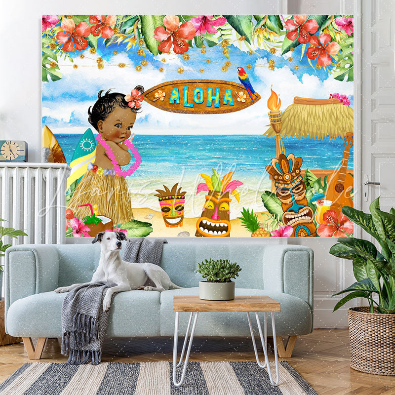 Lofaris Summer Aloha Luau Party Seaside Floral Baby Backdrop