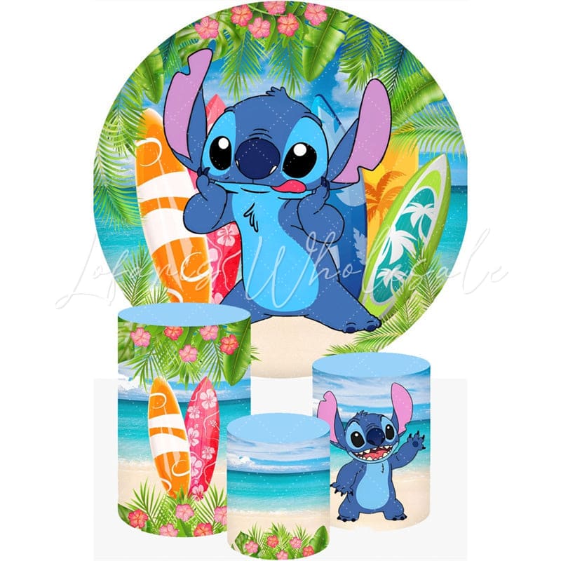 Summer Beach Lilo & Stitch Round Backdrop and Cylinder Kit